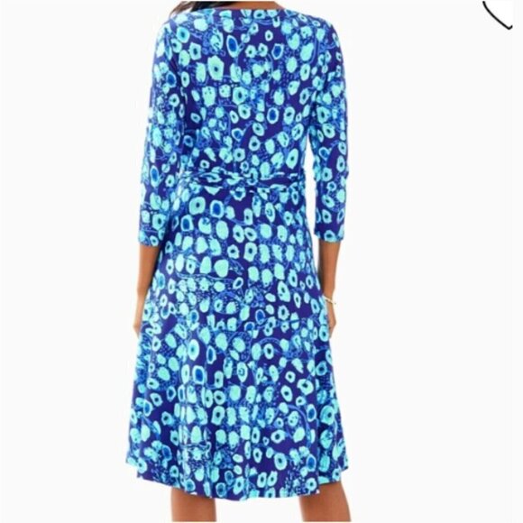 Lilly Pulitzer Rozalyn Wrap Dress in Lil Kitty Blue Purple Evil Eye sz XS - Picture 3 of 6